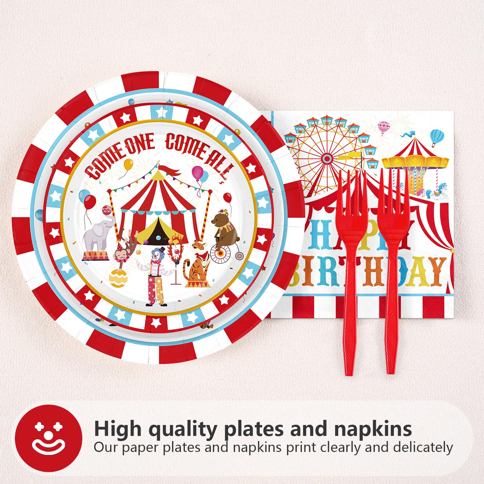 96 Pcs Circus Birthday Party Plates and Napkins - Grencian