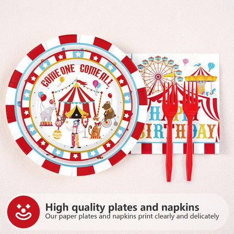 96 Pcs Circus Birthday Party Plates and Napkins - Grencian