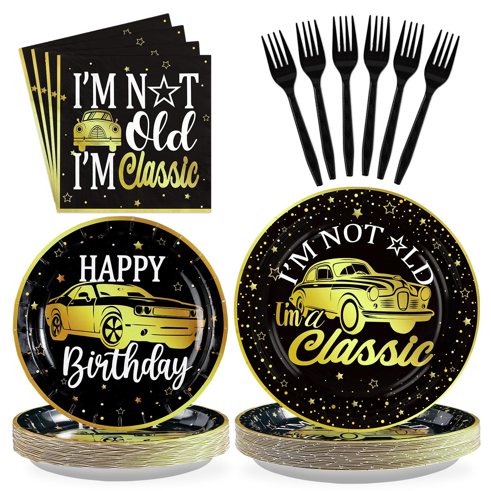 96 Pcs Classic Car Birthday Party Plates and Napkins - Grencian