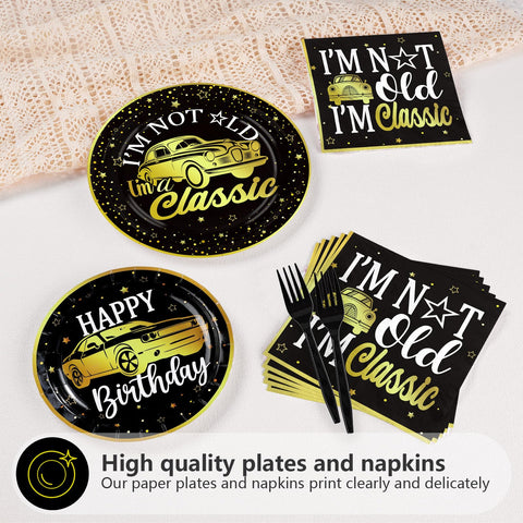 96 Pcs Classic Car Birthday Party Plates and Napkins - Grencian