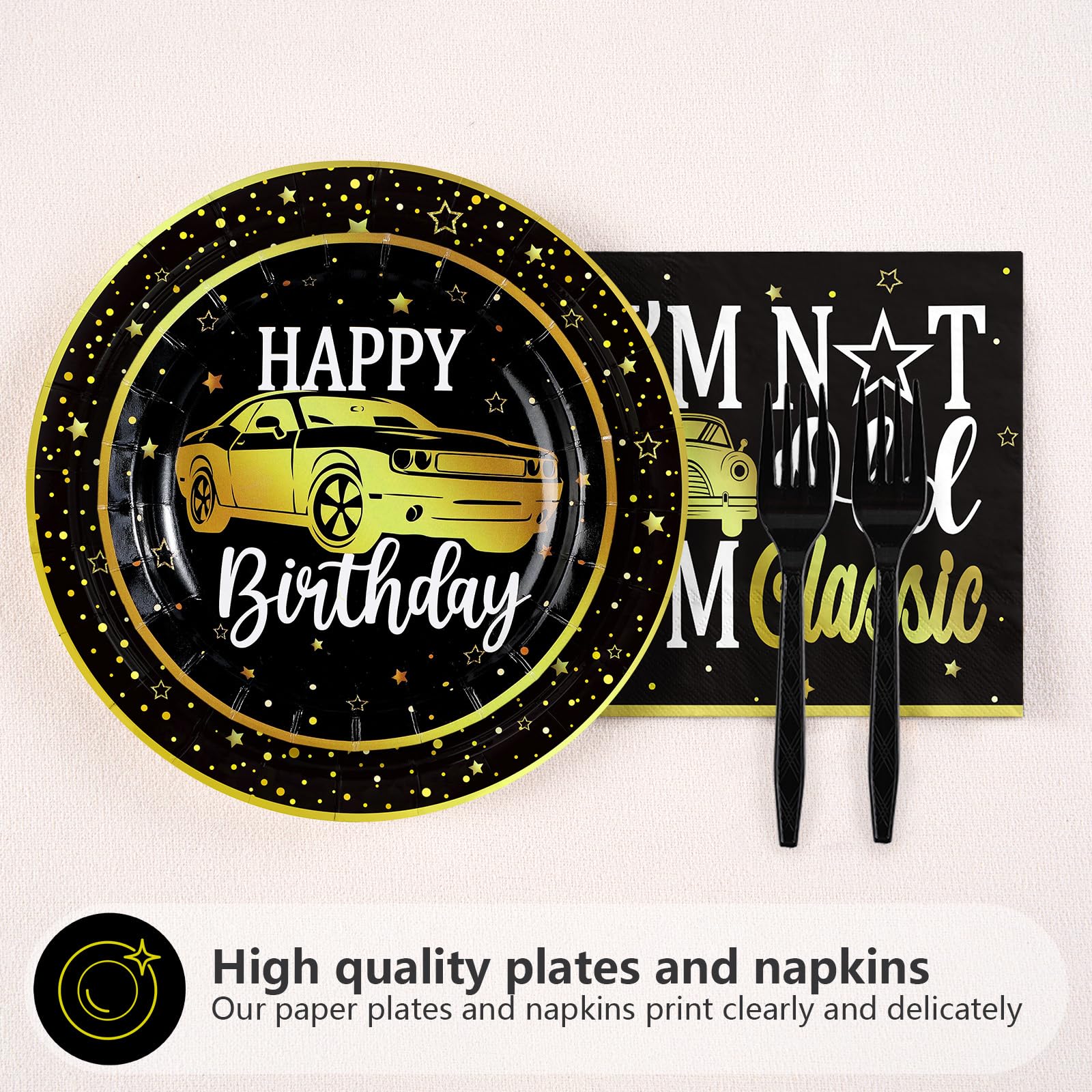 96 Pcs Classic Car Birthday Party Plates and Napkins - Grencian