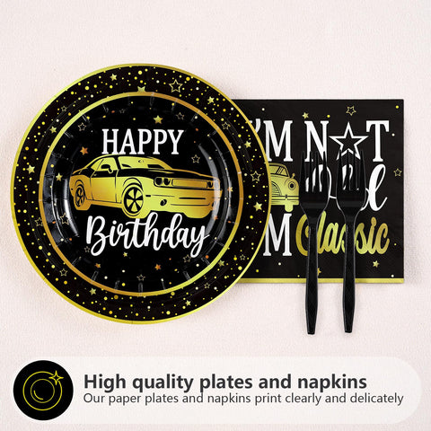 96 Pcs Classic Car Birthday Party Plates and Napkins - Grencian