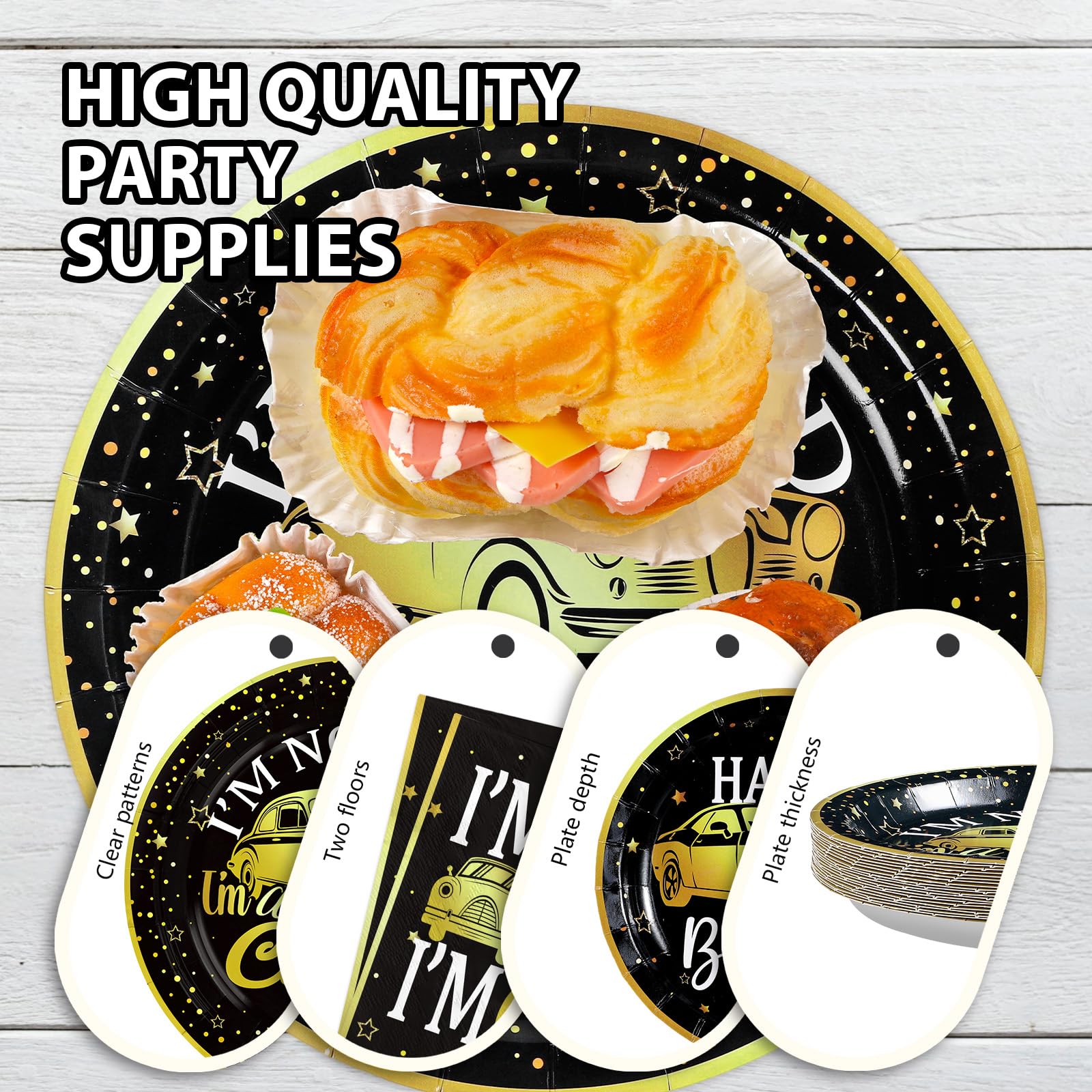 96 Pcs Classic Car Birthday Party Plates and Napkins - Grencian