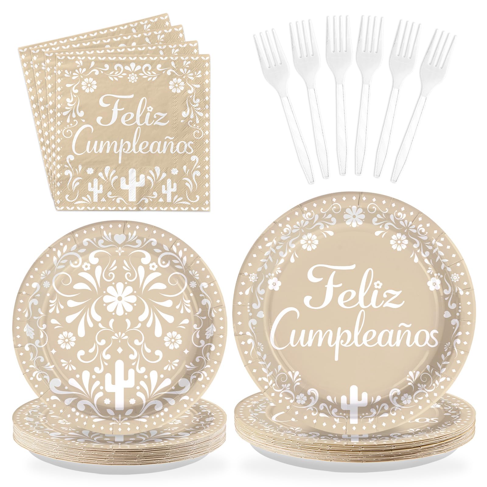96 Pcs Clay Mexican Birthday Party Plates and Napkins - Grencian