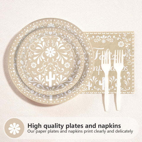 96 Pcs Clay Mexican Birthday Party Plates and Napkins - Grencian