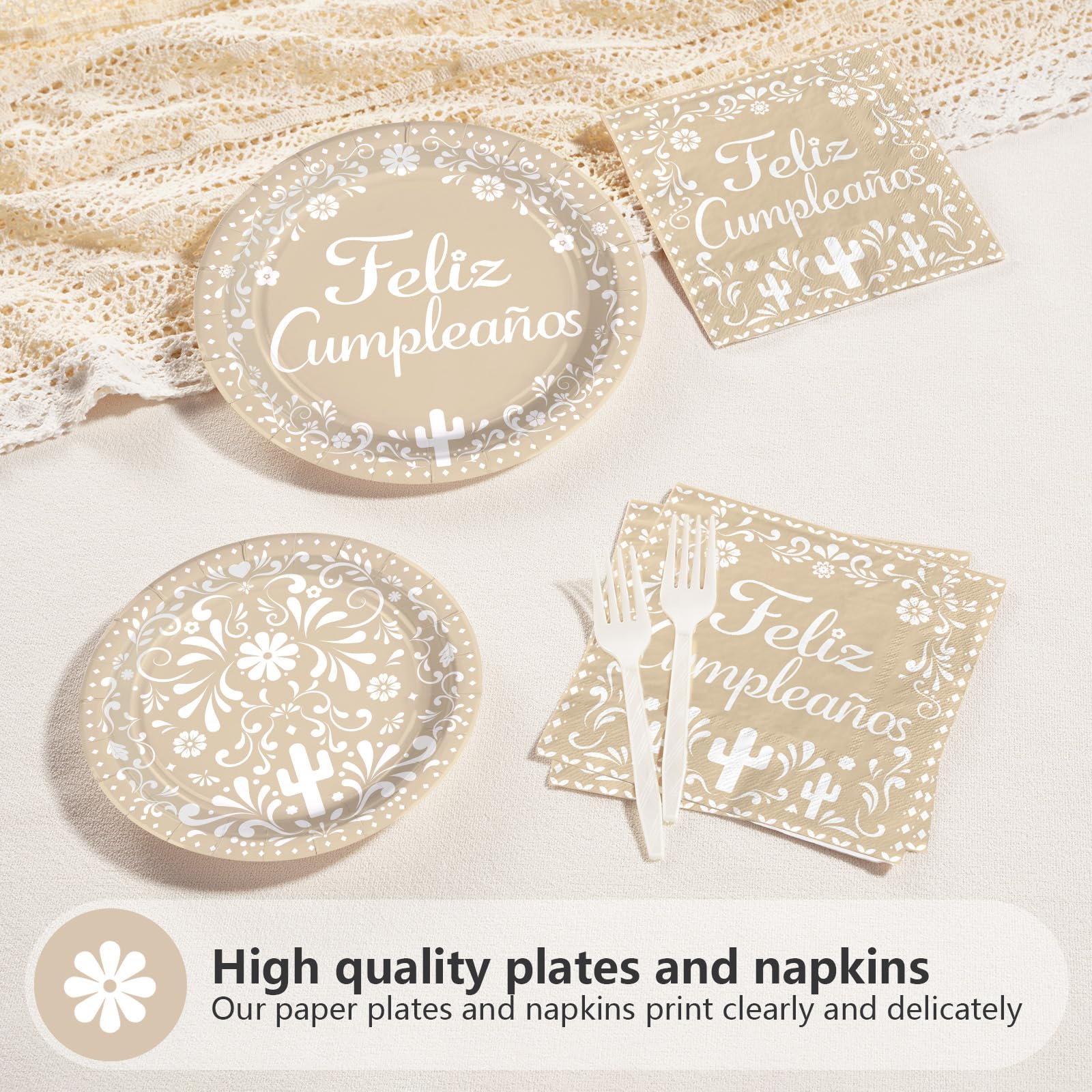 96 Pcs Clay Mexican Birthday Party Plates and Napkins - Grencian