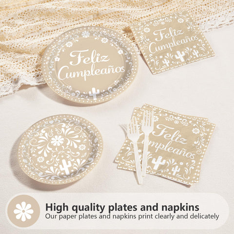 96 Pcs Clay Mexican Birthday Party Plates and Napkins - Grencian