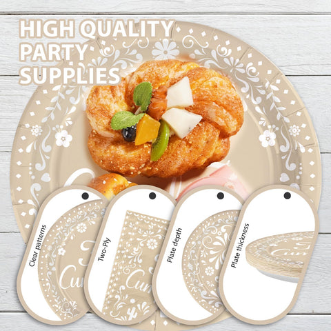 96 Pcs Clay Mexican Birthday Party Plates and Napkins - Grencian