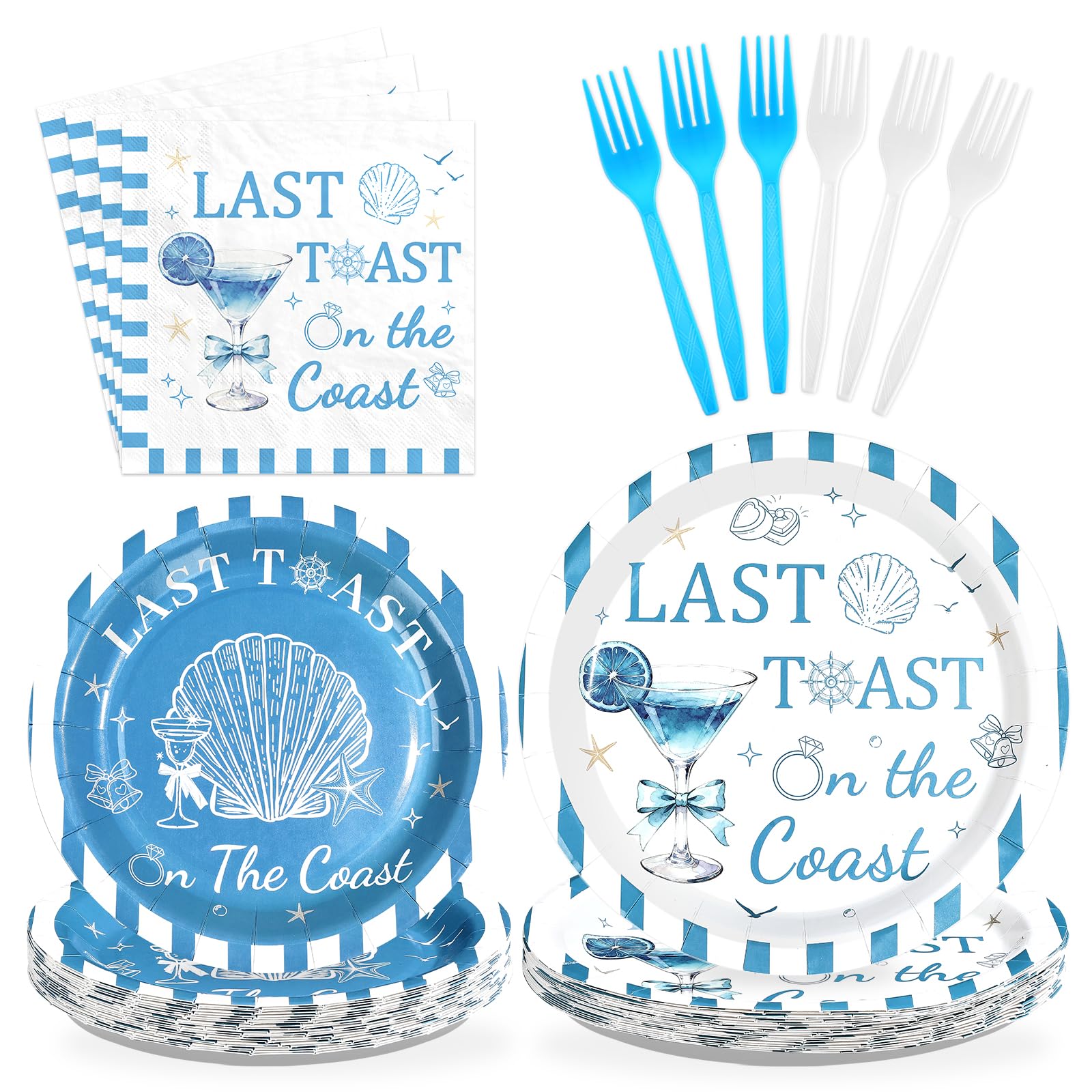 96 Pcs Coastal Engagement Party Plates and Napkins - Grencian