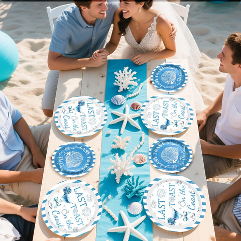 96 Pcs Coastal Engagement Party Plates and Napkins - Grencian