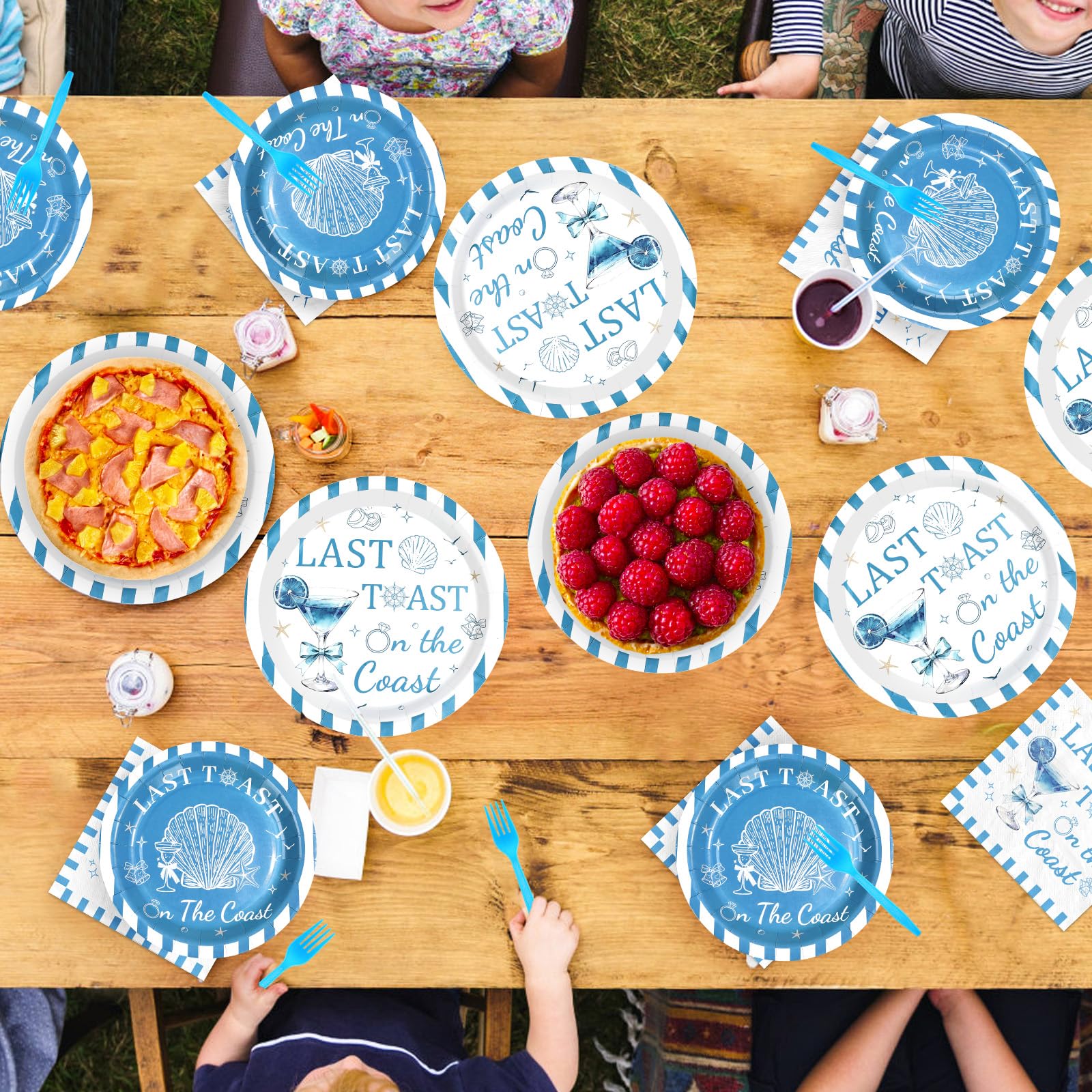 96 Pcs Coastal Engagement Party Plates and Napkins - Grencian