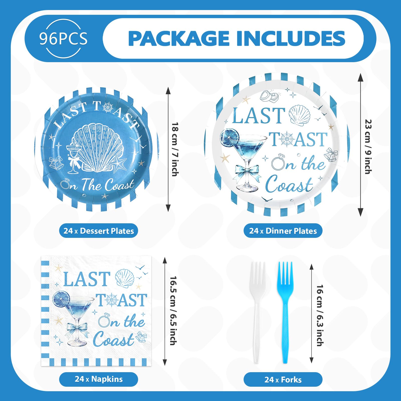 96 Pcs Coastal Engagement Party Plates and Napkins - Grencian