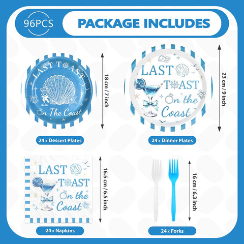 96 Pcs Coastal Engagement Party Plates and Napkins - Grencian