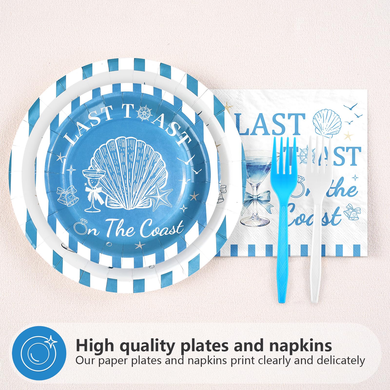 96 Pcs Coastal Engagement Party Plates and Napkins - Grencian