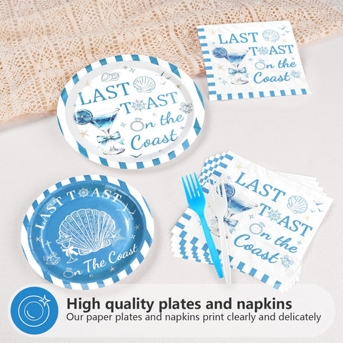 96 Pcs Coastal Engagement Party Plates and Napkins - Grencian