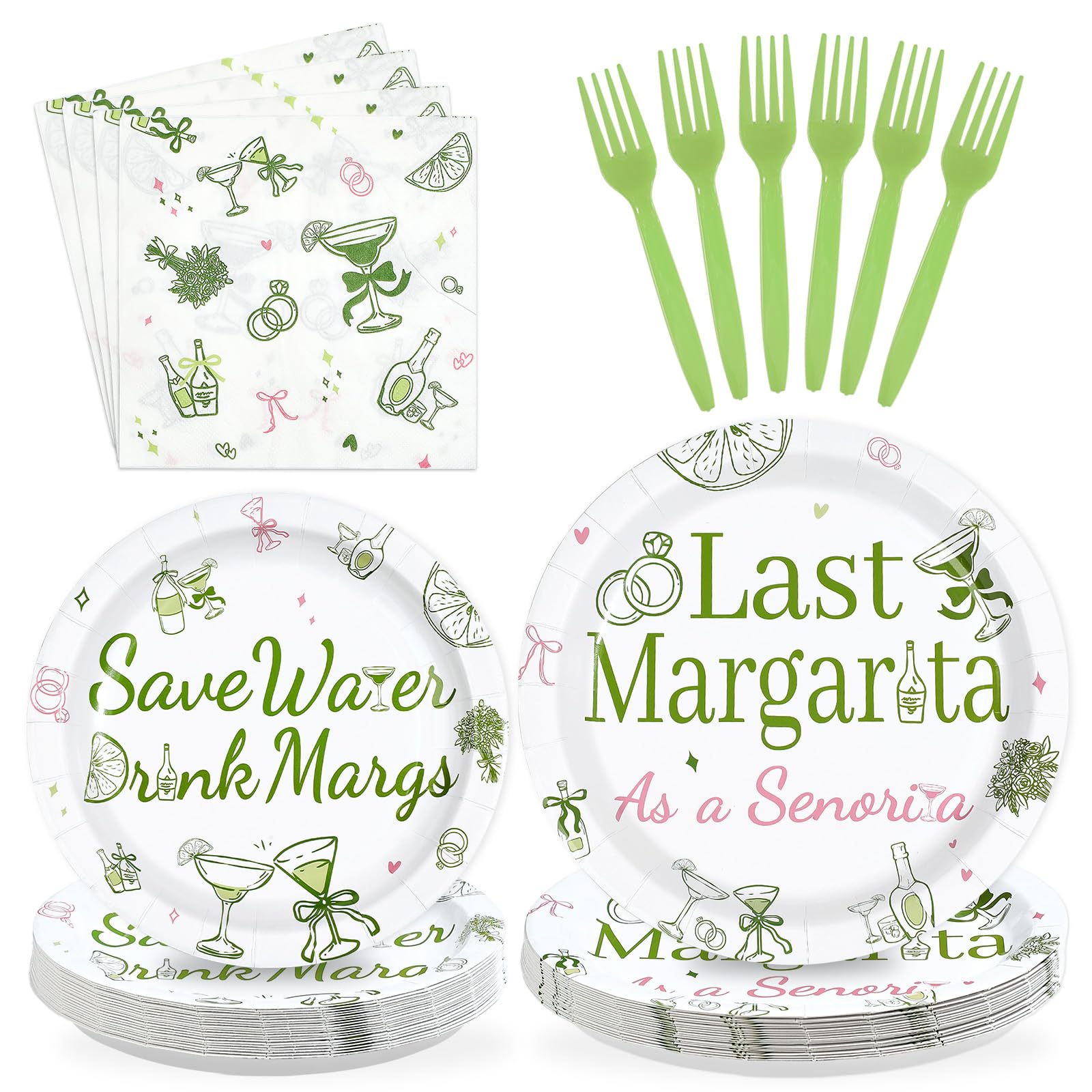 96 Pcs Cocktail Bachelorette Party Plates and Napkins - Grencian