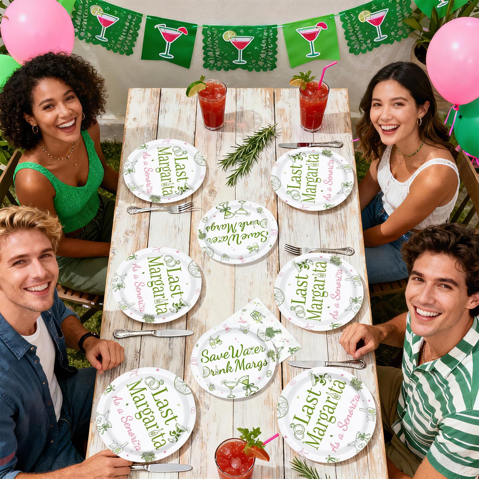 96 Pcs Cocktail Bachelorette Party Plates and Napkins - Grencian