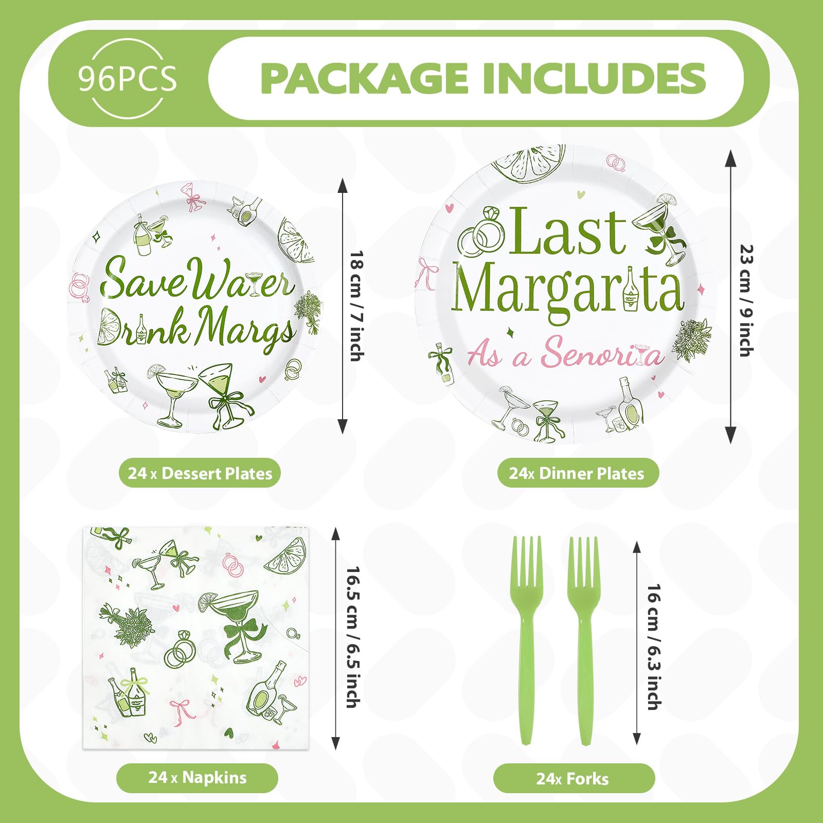 96 Pcs Cocktail Bachelorette Party Plates and Napkins - Grencian