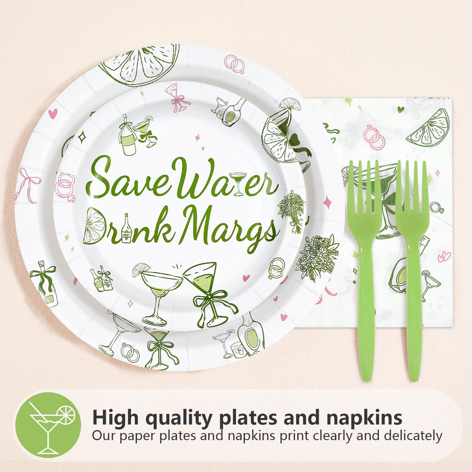 96 Pcs Cocktail Bachelorette Party Plates and Napkins - Grencian