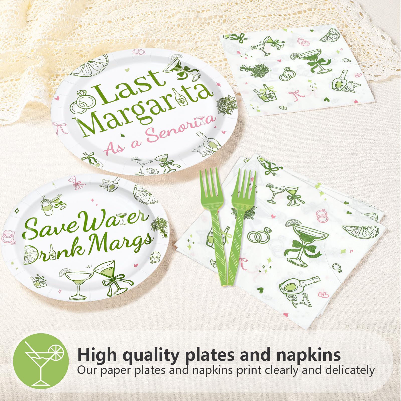96 Pcs Cocktail Bachelorette Party Plates and Napkins - Grencian
