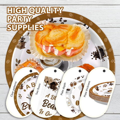 96 Pcs Coffee Baby Shower Party Plates and Napkins - Grencian
