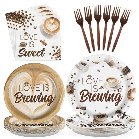 96 Pcs Coffee Bridal Shower Party Plates and Napkins - Grencian