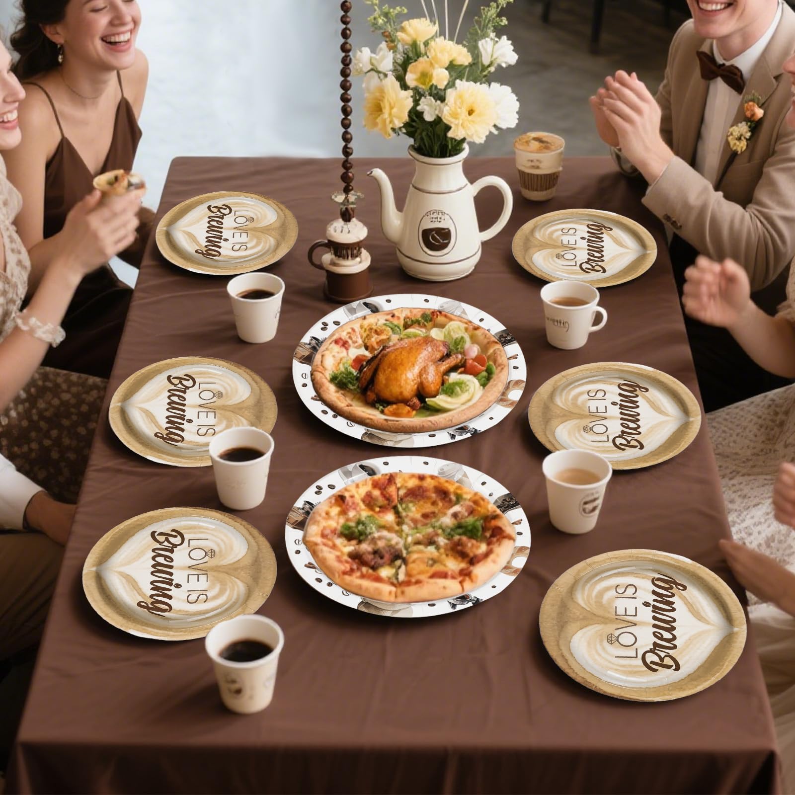 96 Pcs Coffee Bridal Shower Party Plates and Napkins - Grencian