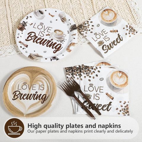 96 Pcs Coffee Bridal Shower Party Plates and Napkins - Grencian