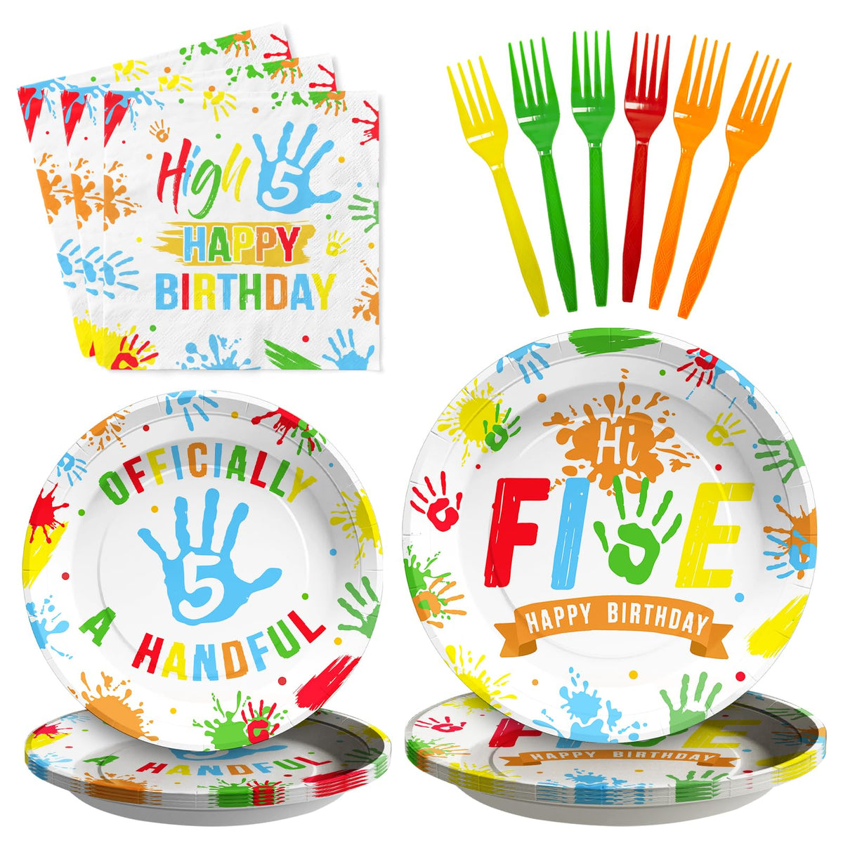 96 Pcs Colorful 5th Birthday Party Plates and Napkins - Grencian