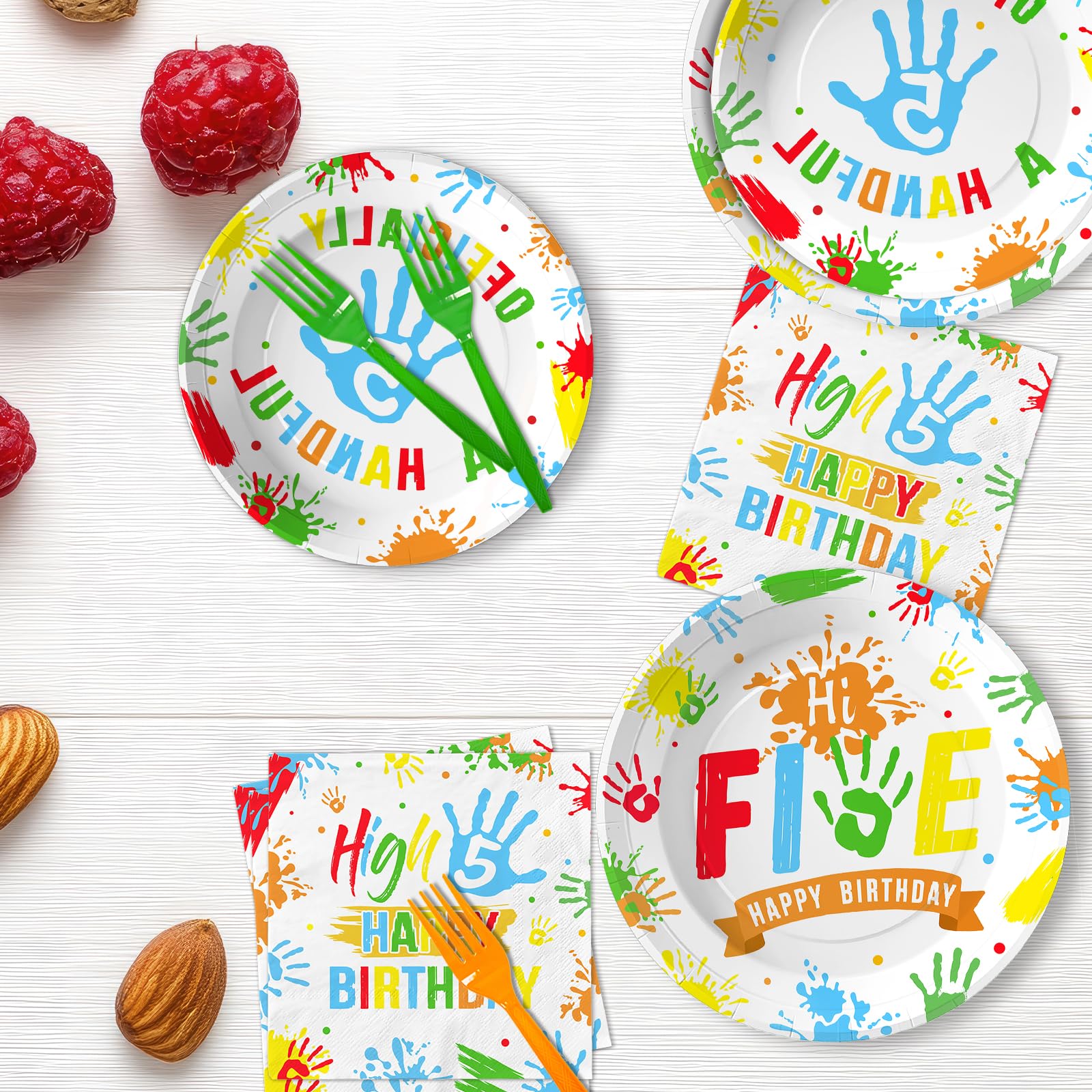 96 Pcs Colorful 5th Birthday Party Plates and Napkins - Grencian