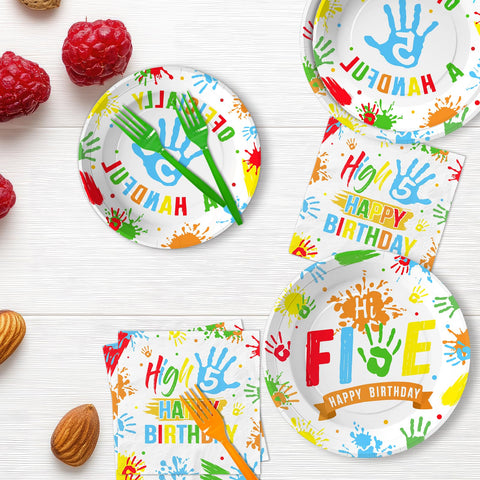 96 Pcs Colorful 5th Birthday Party Plates and Napkins - Grencian