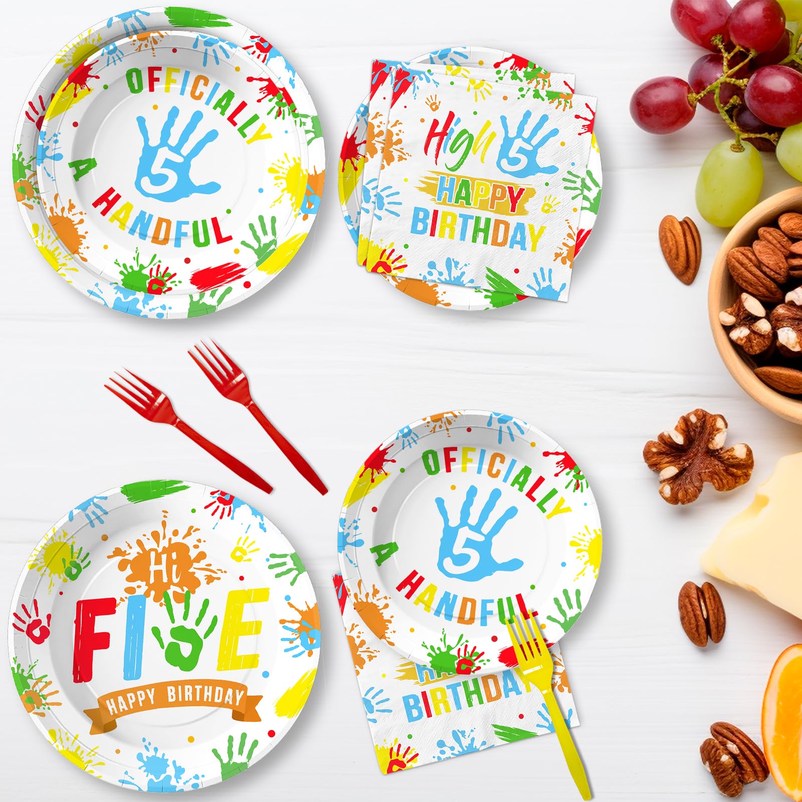 96 Pcs Colorful 5th Birthday Party Plates and Napkins - Grencian