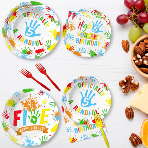 96 Pcs Colorful 5th Birthday Party Plates and Napkins - Grencian