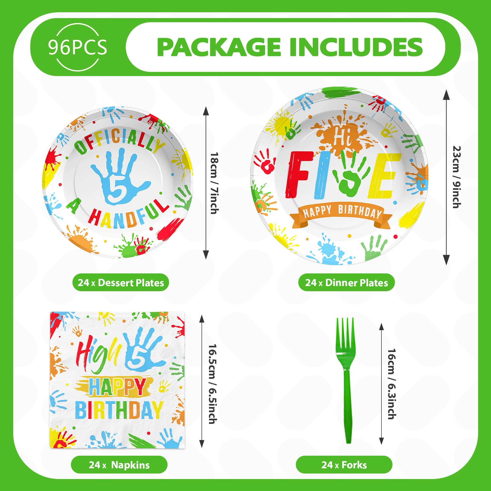96 Pcs Colorful 5th Birthday Party Plates and Napkins - Grencian