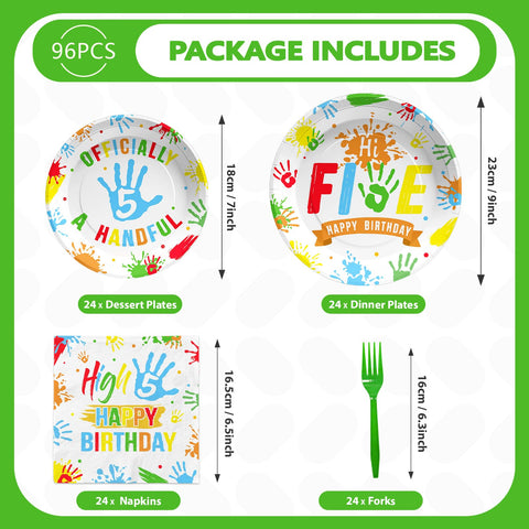 96 Pcs Colorful 5th Birthday Party Plates and Napkins - Grencian