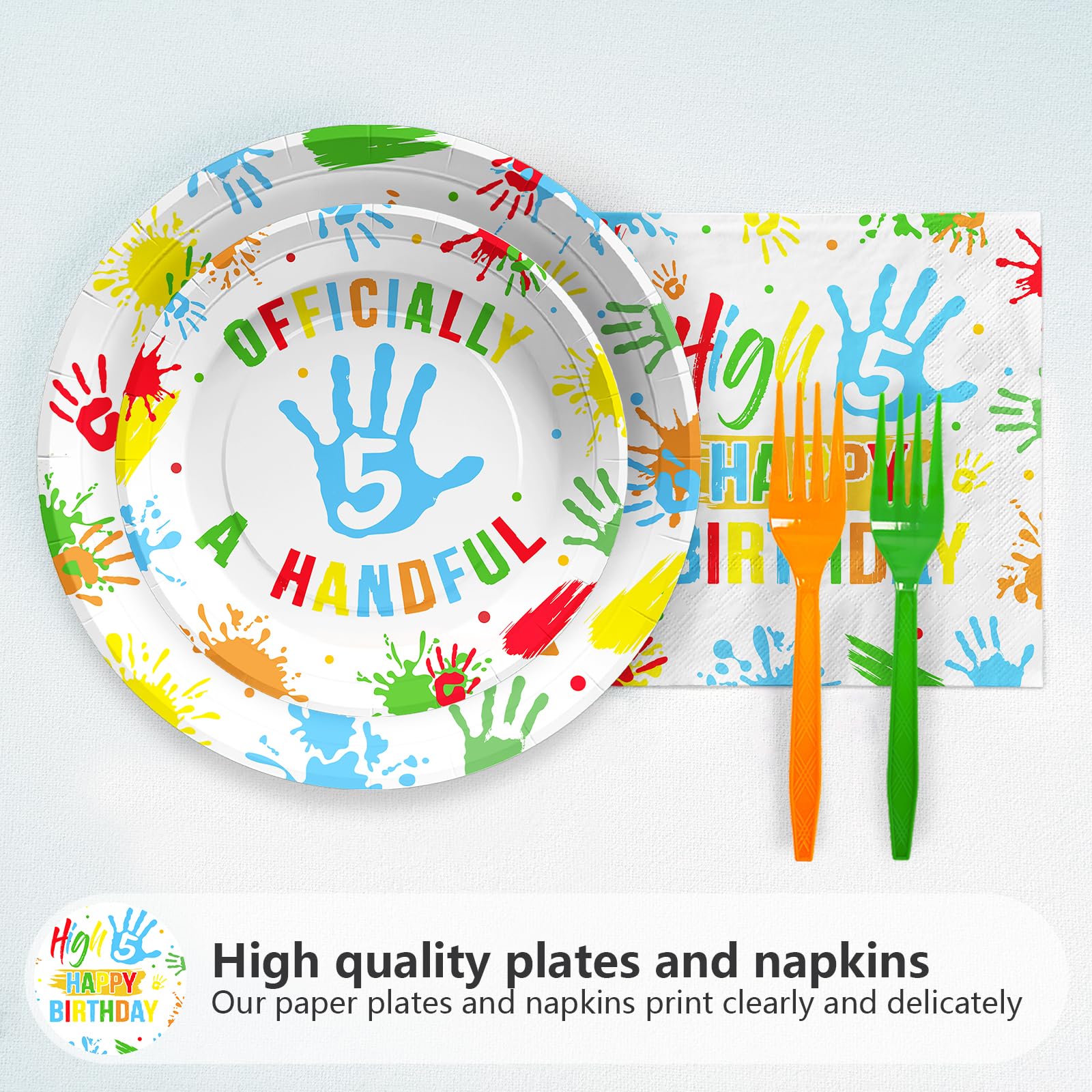 96 Pcs Colorful 5th Birthday Party Plates and Napkins - Grencian