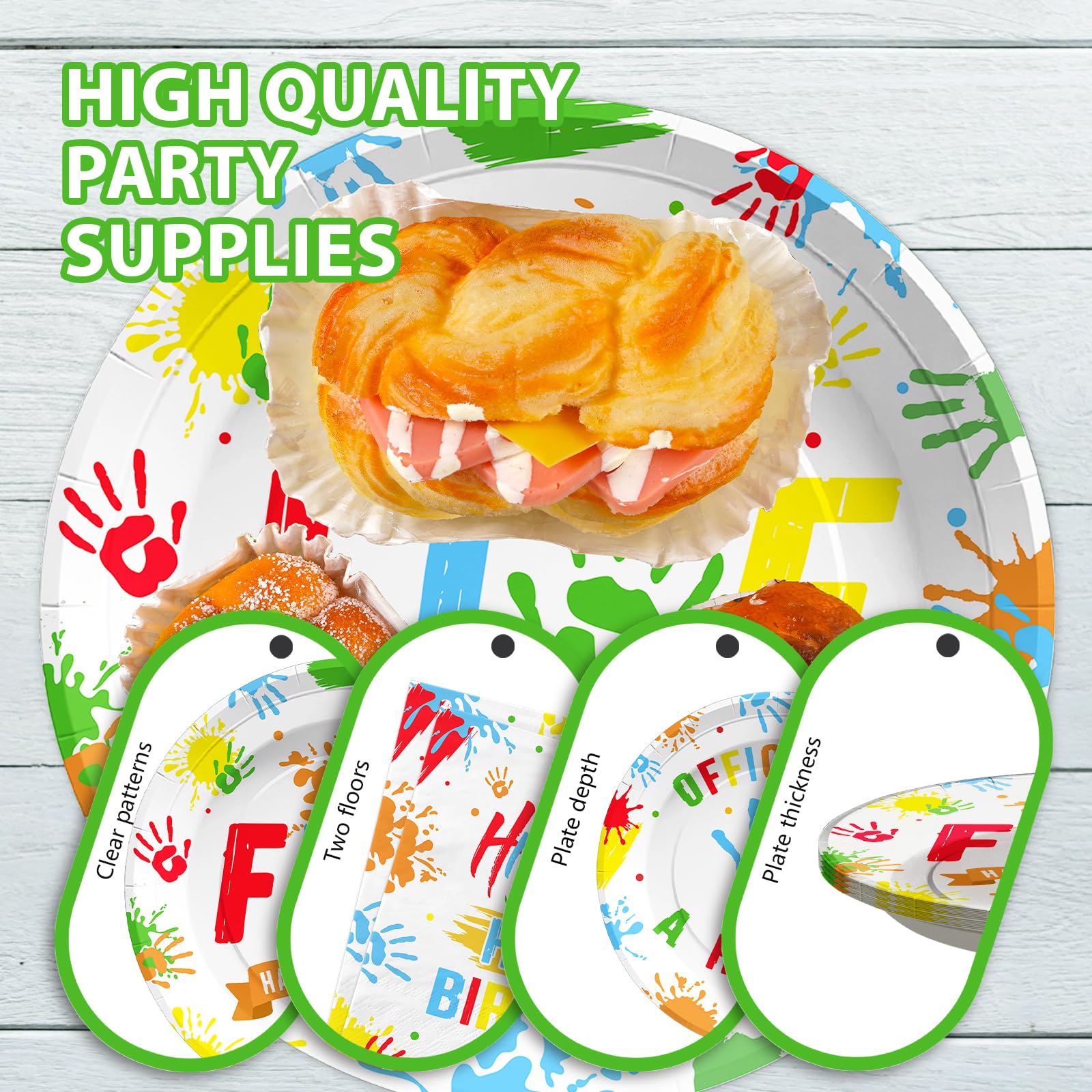 96 Pcs Colorful 5th Birthday Party Plates and Napkins - Grencian