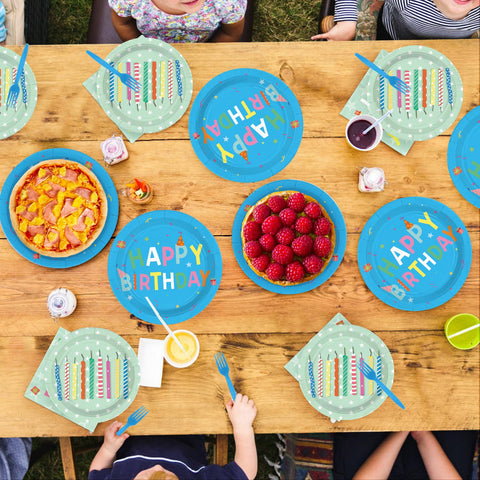 96 Pcs Colorful Candles Birthday Party Plates and Napkins - Grencian