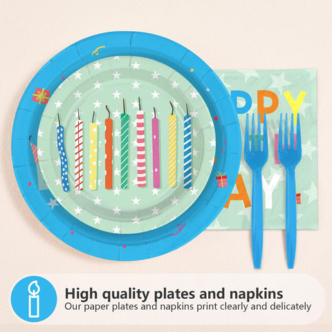 96 Pcs Colorful Candles Birthday Party Plates and Napkins - Grencian