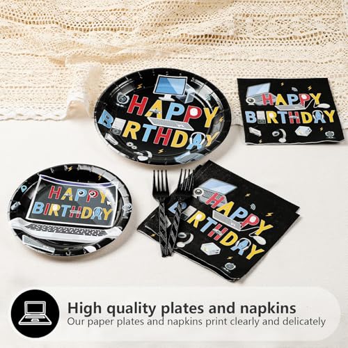 96 Pcs Computer Birthday Party Plates and Napkins - Grencian
