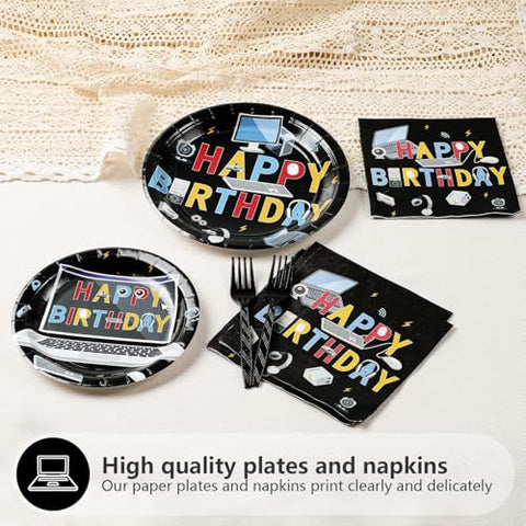 96 Pcs Computer Birthday Party Plates and Napkins - Grencian