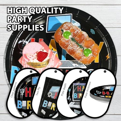 96 Pcs Computer Birthday Party Plates and Napkins - Grencian