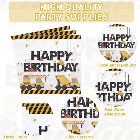 96 Pcs Construction 2nd Birthday Party Plates and Napkins - Grencian