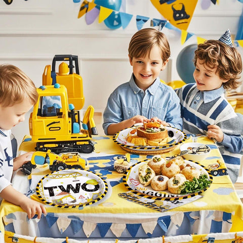 96 Pcs Construction 2nd Birthday Party Plates and Napkins - Grencian