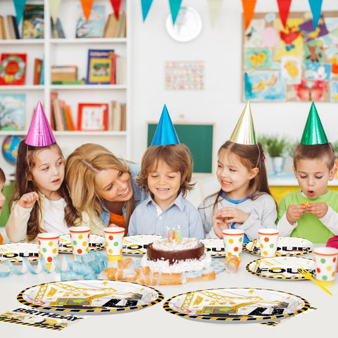 96 Pcs Construction 4th Birthday Party Plates and Napkins - Grencian