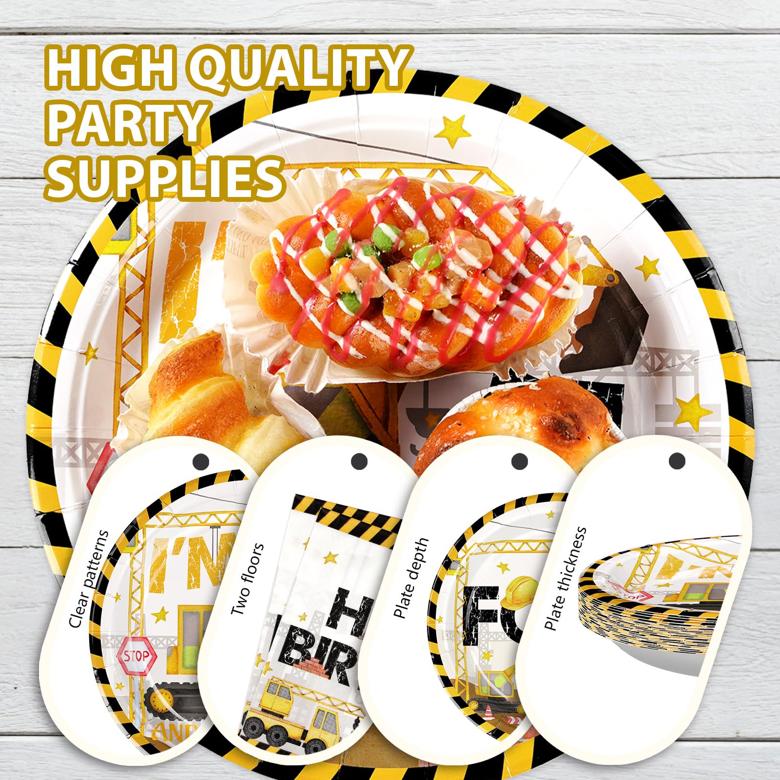 96 Pcs Construction 4th Birthday Party Plates and Napkins - Grencian