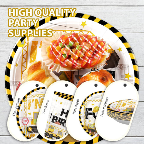 96 Pcs Construction 4th Birthday Party Plates and Napkins - Grencian