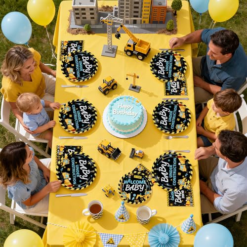 96 Pcs Construction Baby Shower Party Plates and Napkins - Grencian