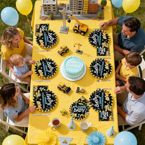 96 Pcs Construction Baby Shower Party Plates and Napkins - Grencian