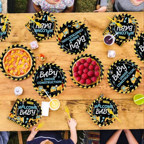 96 Pcs Construction Baby Shower Party Plates and Napkins - Grencian